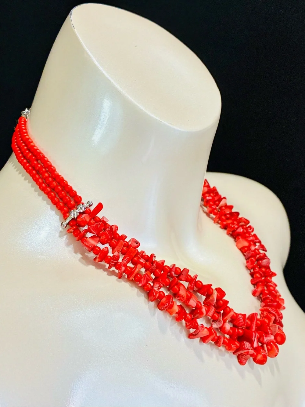 Bold Red Multi-Strand Chip Necklace Southwestern Festival Lightweight